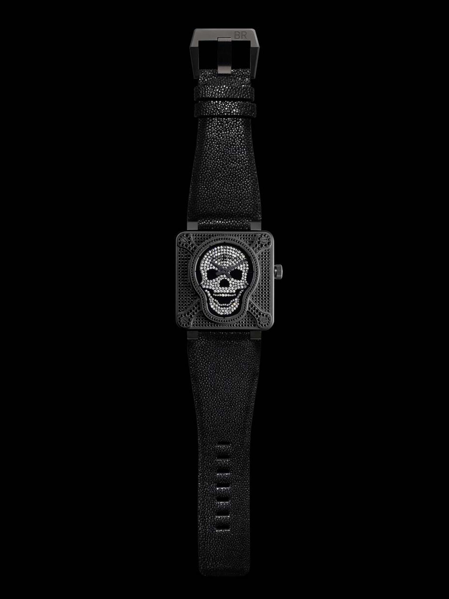 Bell Ross BR 01 Skull and Cross Bones watch features a